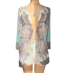 Soft Surroundings Boho Beach Open Front Sequin Kimono Size L